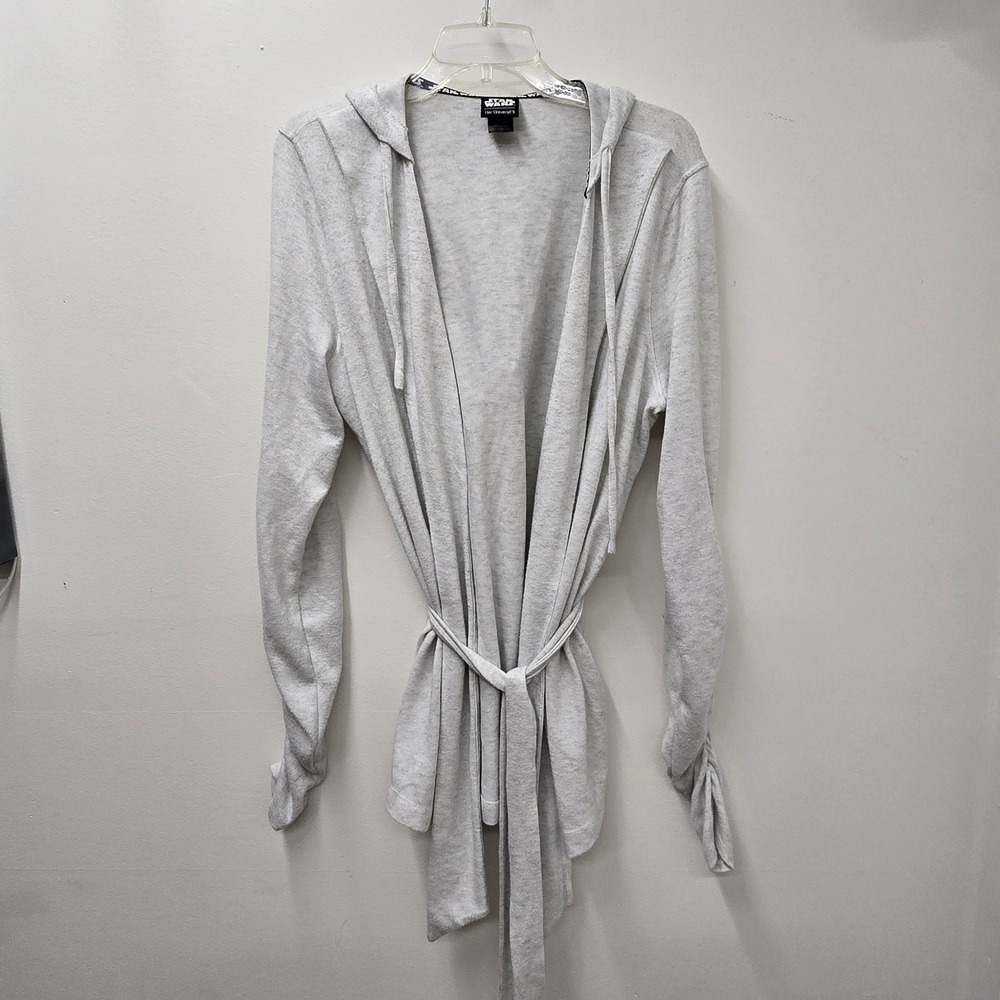 Her Universe Star Wars Gray Hooded Cardigan Wrap Sweater Large Ruched Sleeves